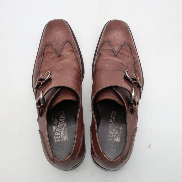 Salvatore Ferragamo Men\'s US Size 9 D Brown Leather Double Monk Strap Shoes main image 4